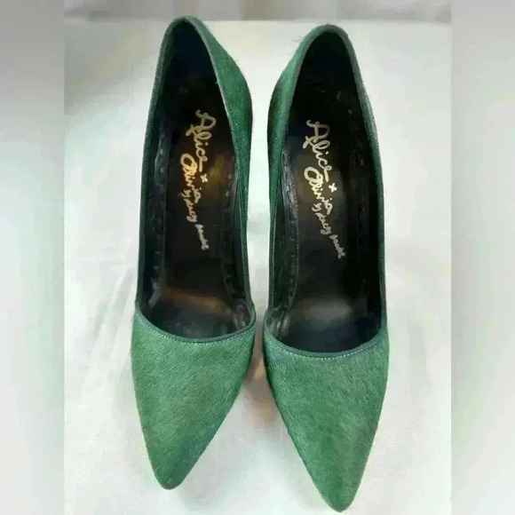 Alice+Olivia Stacey Bendet Prime Suede 4" Slim Heel Pointed Toe Green (Size 8.5) - Picture 1 of 11